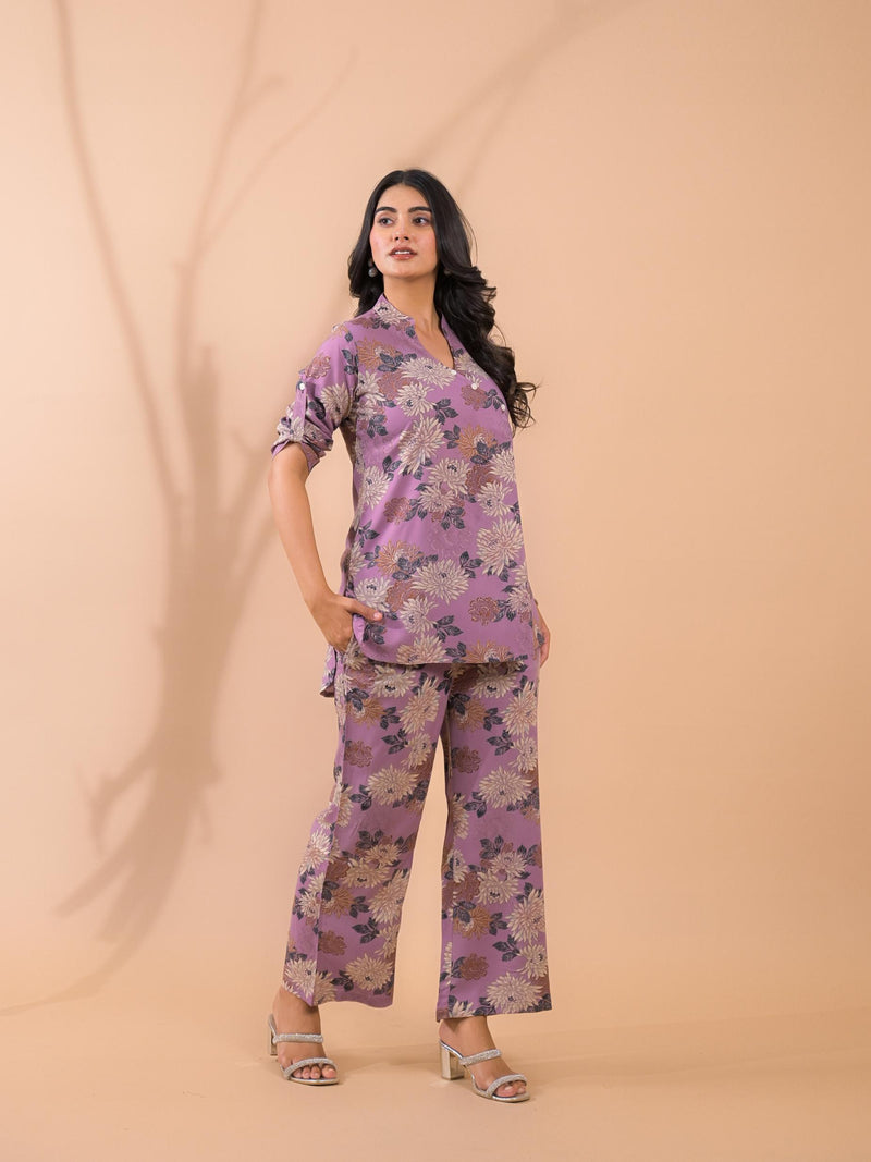 Purple Co-Ord Set with Palazzo Pants