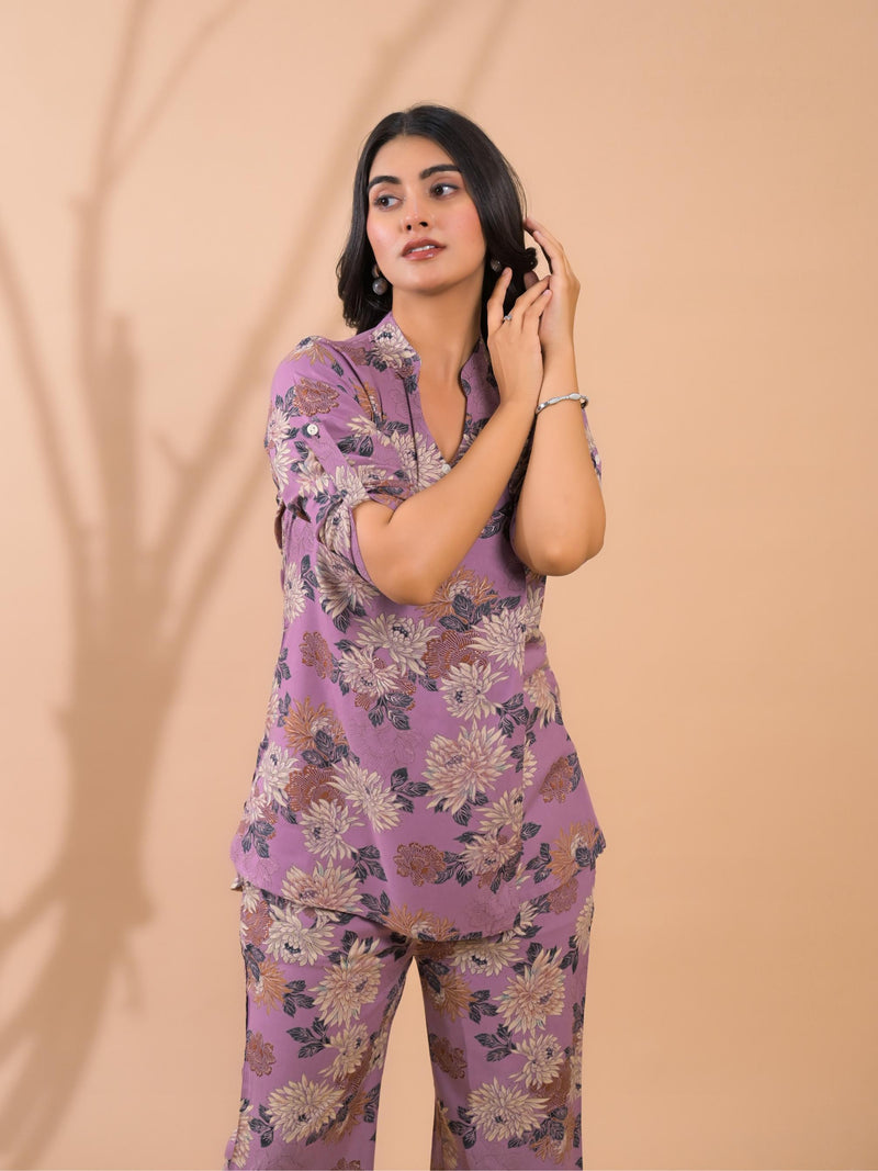 Purple Co-Ord Set with Palazzo Pants