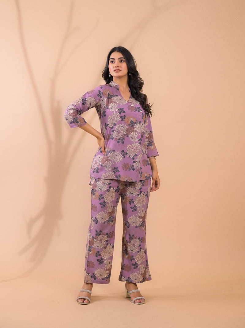 Purple Co-Ord Set with Palazzo Pants