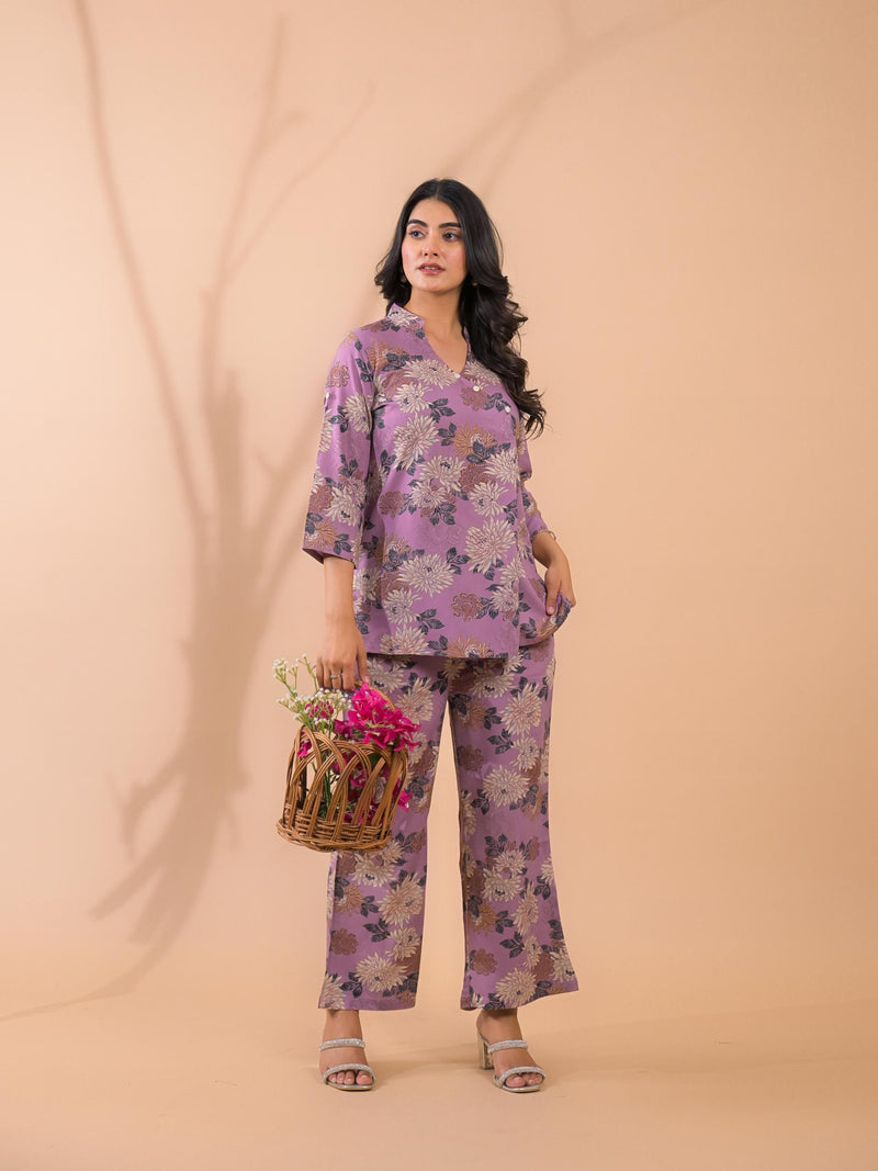 Purple Co-Ord Set with Palazzo Pants