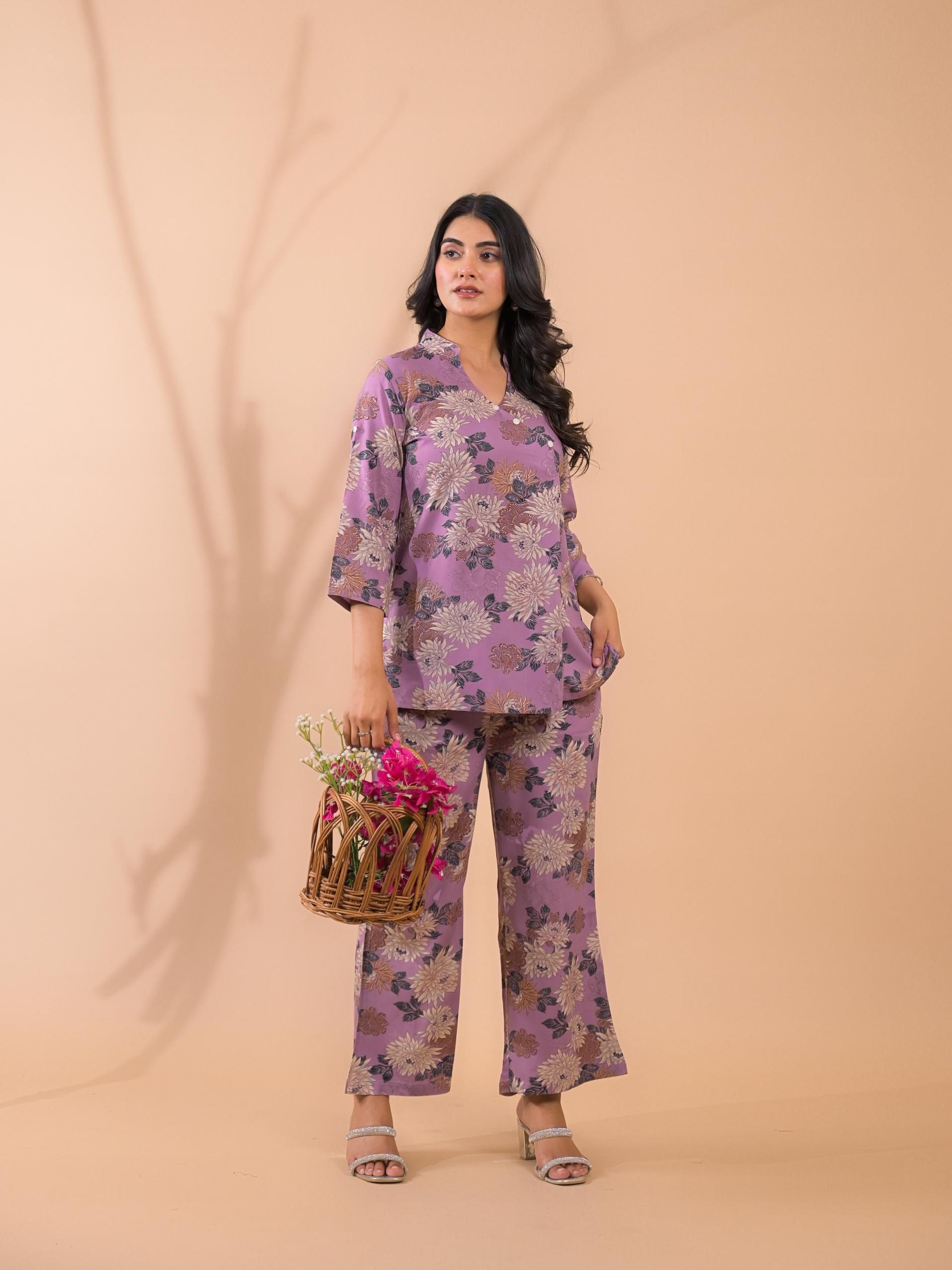 Purple Co-Ord Set with Palazzo Pants