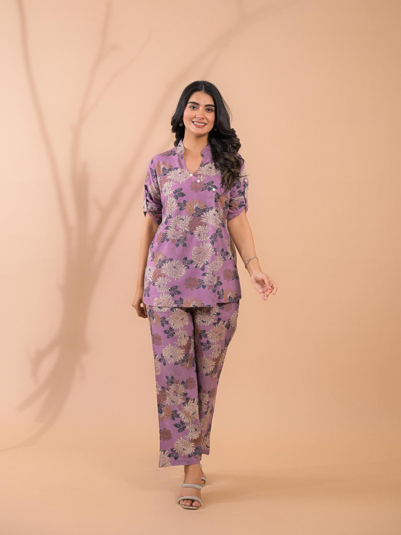 Purple Co-Ord Set with Palazzo Pants