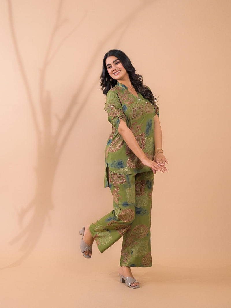Green Co-Ord Set with Palazzo Pants