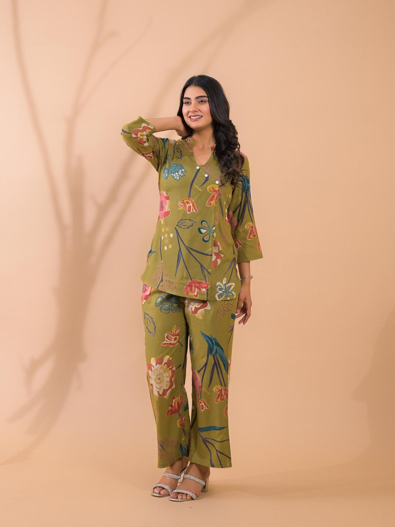 Moss Green Co-Ord Set with Palazzo Pants