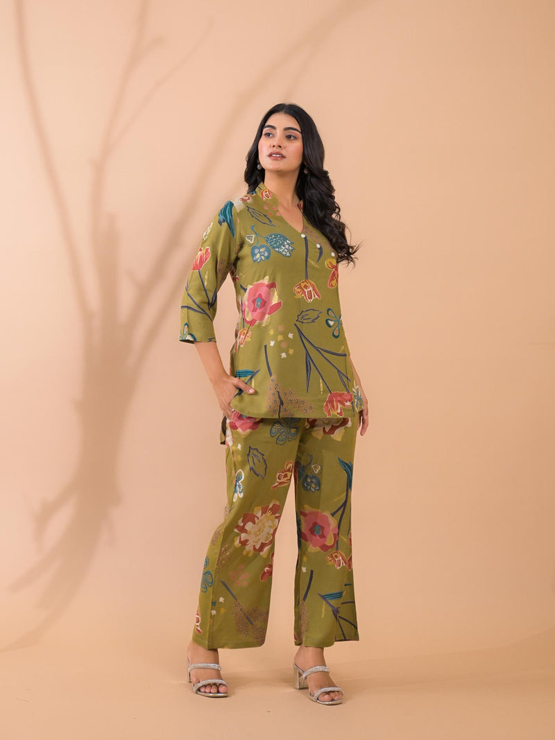 Moss Green Co-Ord Set with Palazzo Pants