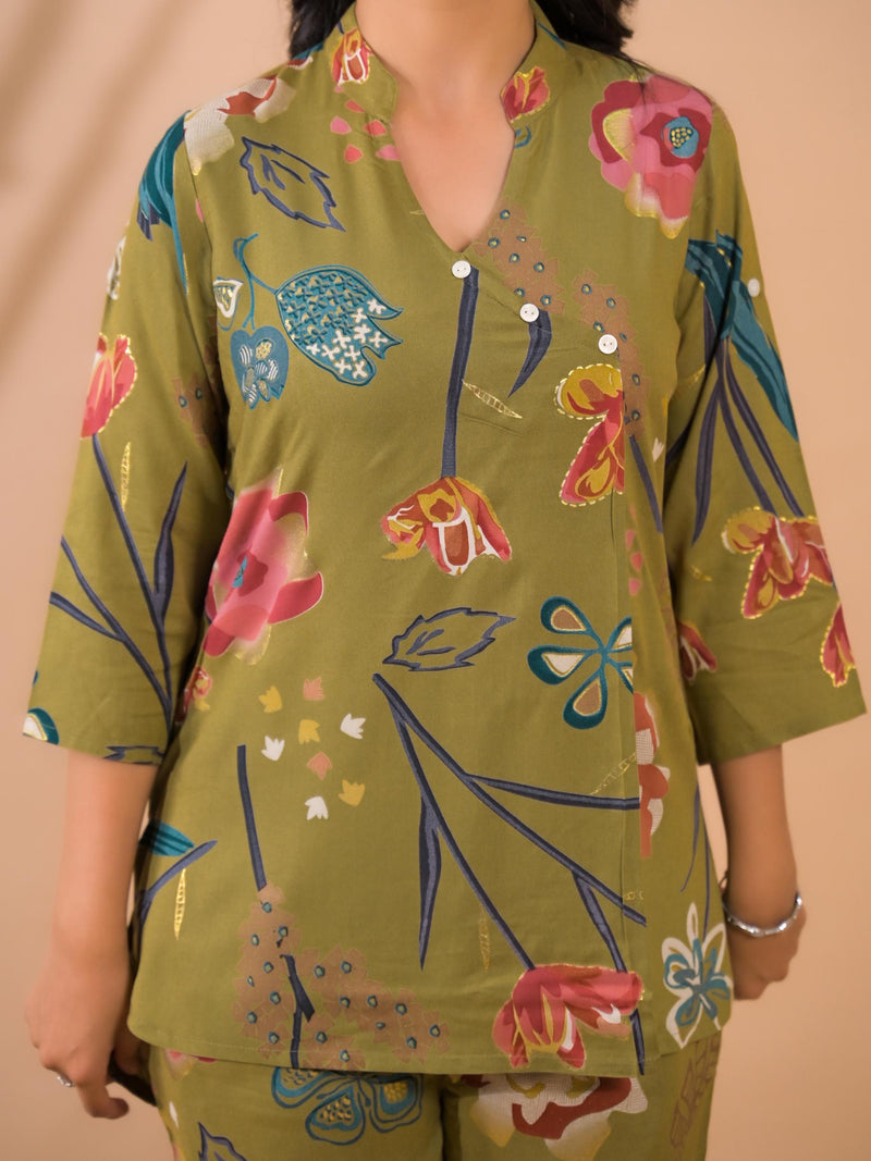 Moss Green Co-Ord Set with Palazzo Pants