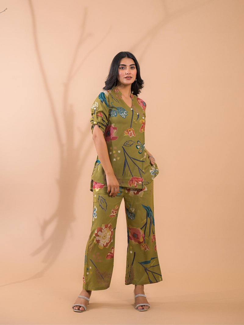 Moss Green Co-Ord Set with Palazzo Pants