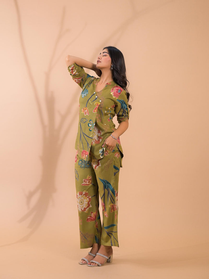 Moss Green Co-Ord Set with Palazzo Pants