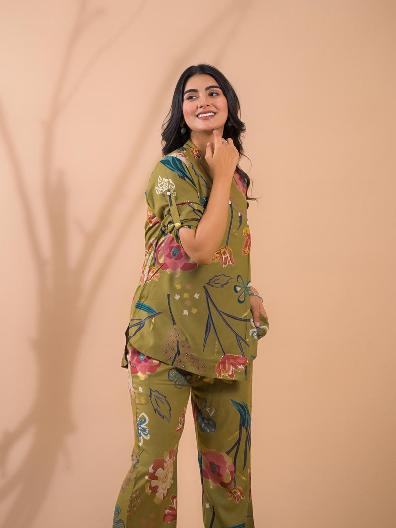 Moss Green Co-Ord Set with Palazzo Pants