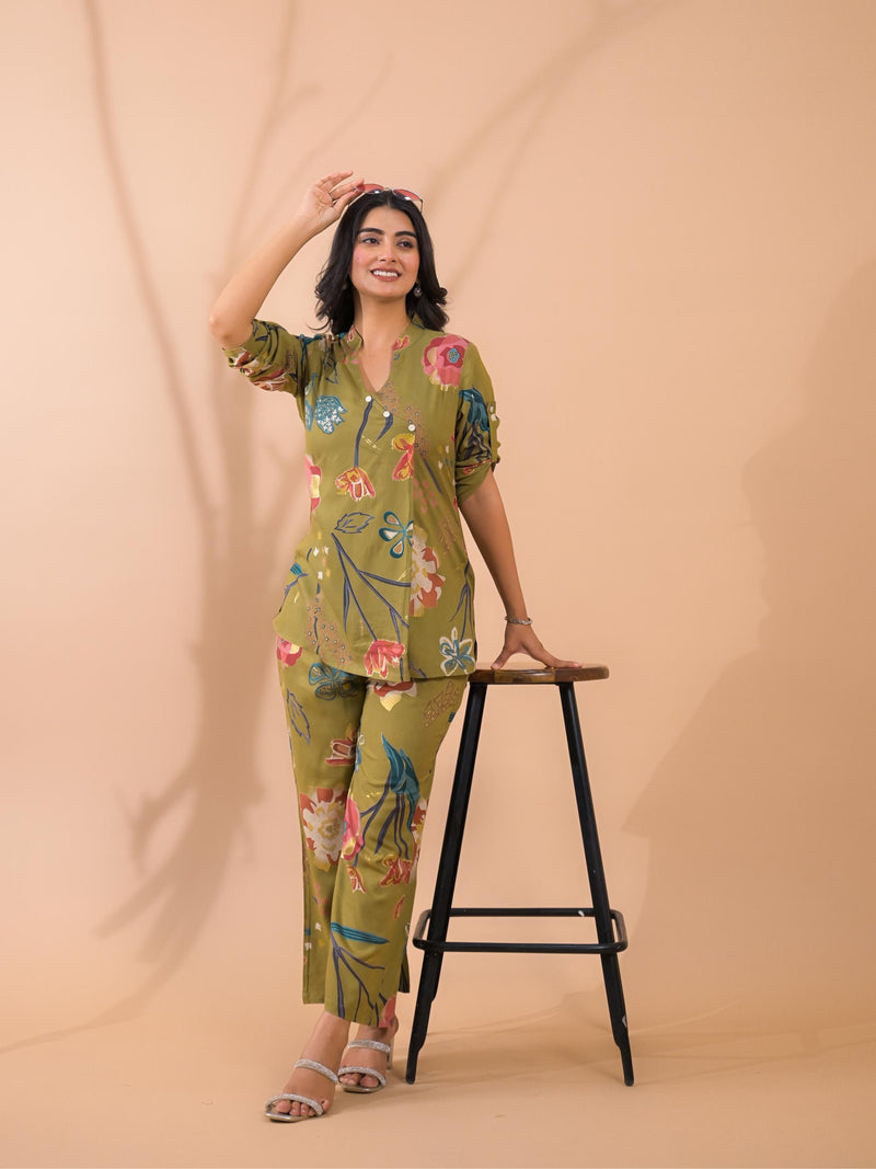 Moss Green Co-Ord Set with Palazzo Pants