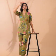 Moss Green Co-Ord Set with Palazzo Pants