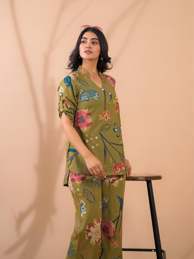 Moss Green Co-Ord Set with Palazzo Pants