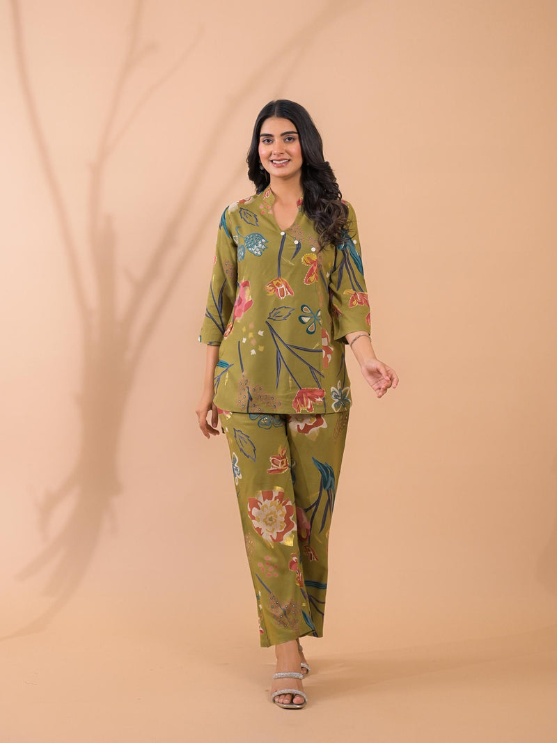 Moss Green Co-Ord Set with Palazzo Pants