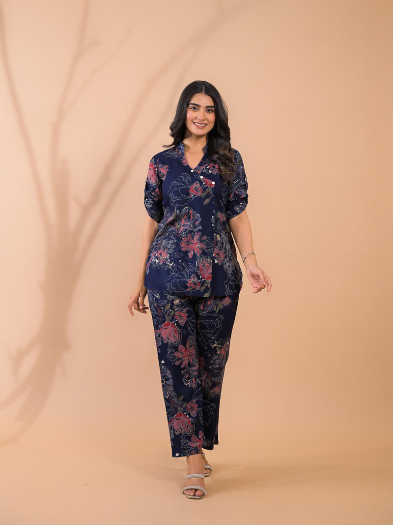 Navy Blue Co-Ord Set with Palazzo Pants