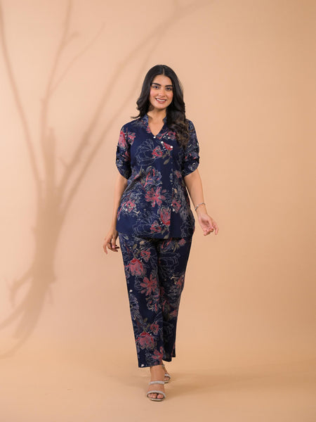 Navy Blue Co-Ord Set with Palazzo Pants