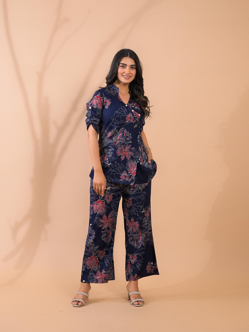 Navy Blue Co-Ord Set with Palazzo Pants