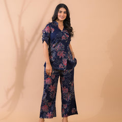 Navy Blue Co-Ord Set with Palazzo Pants