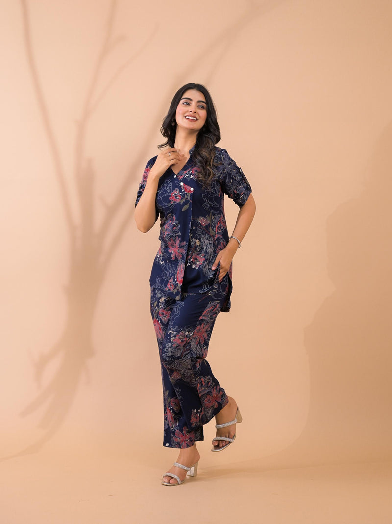 Navy Blue Co-Ord Set with Palazzo Pants