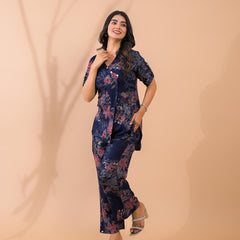Navy Blue Co-Ord Set with Palazzo Pants