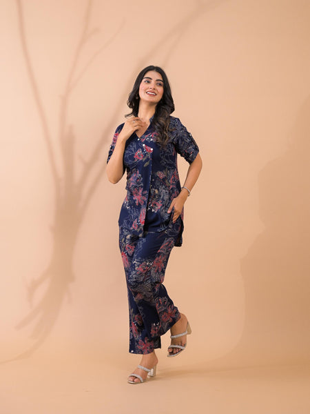 Navy Blue Co-Ord Set with Palazzo Pants