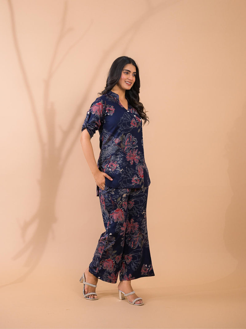 Navy Blue Co-Ord Set with Palazzo Pants
