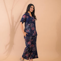 Navy Blue Co-Ord Set with Palazzo Pants