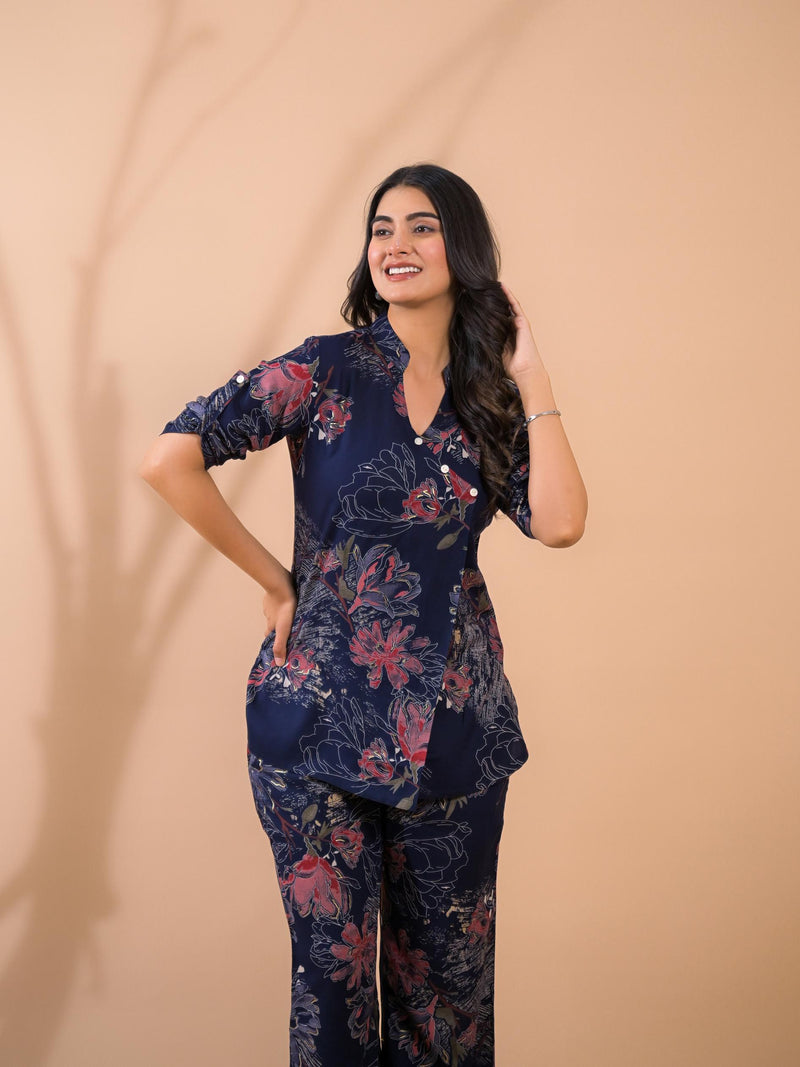 Navy Blue Co-Ord Set with Palazzo Pants