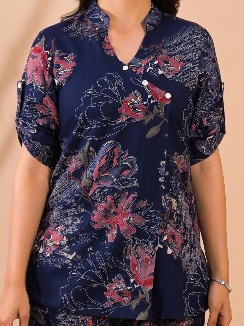 Navy Blue Co-Ord Set with Palazzo Pants