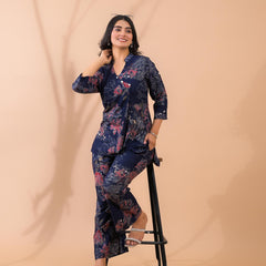 Navy Blue Co-Ord Set with Palazzo Pants