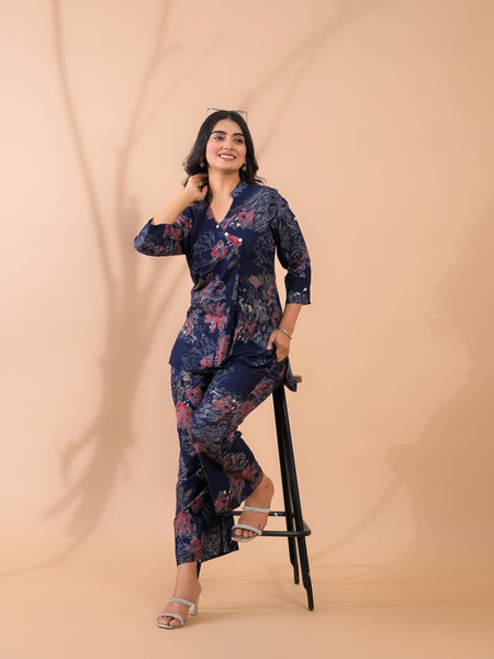 Navy Blue Co-Ord Set with Palazzo Pants