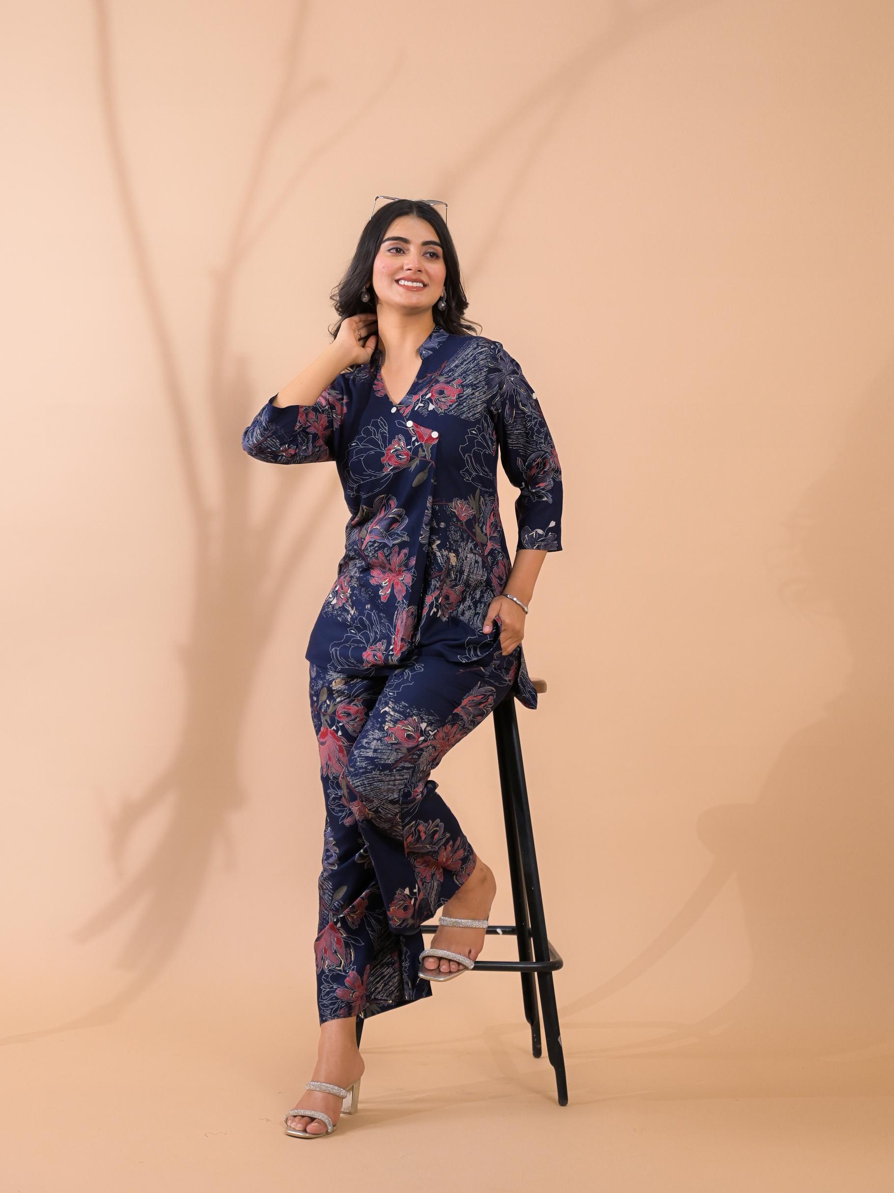 Navy Blue Co-Ord Set with Palazzo Pants