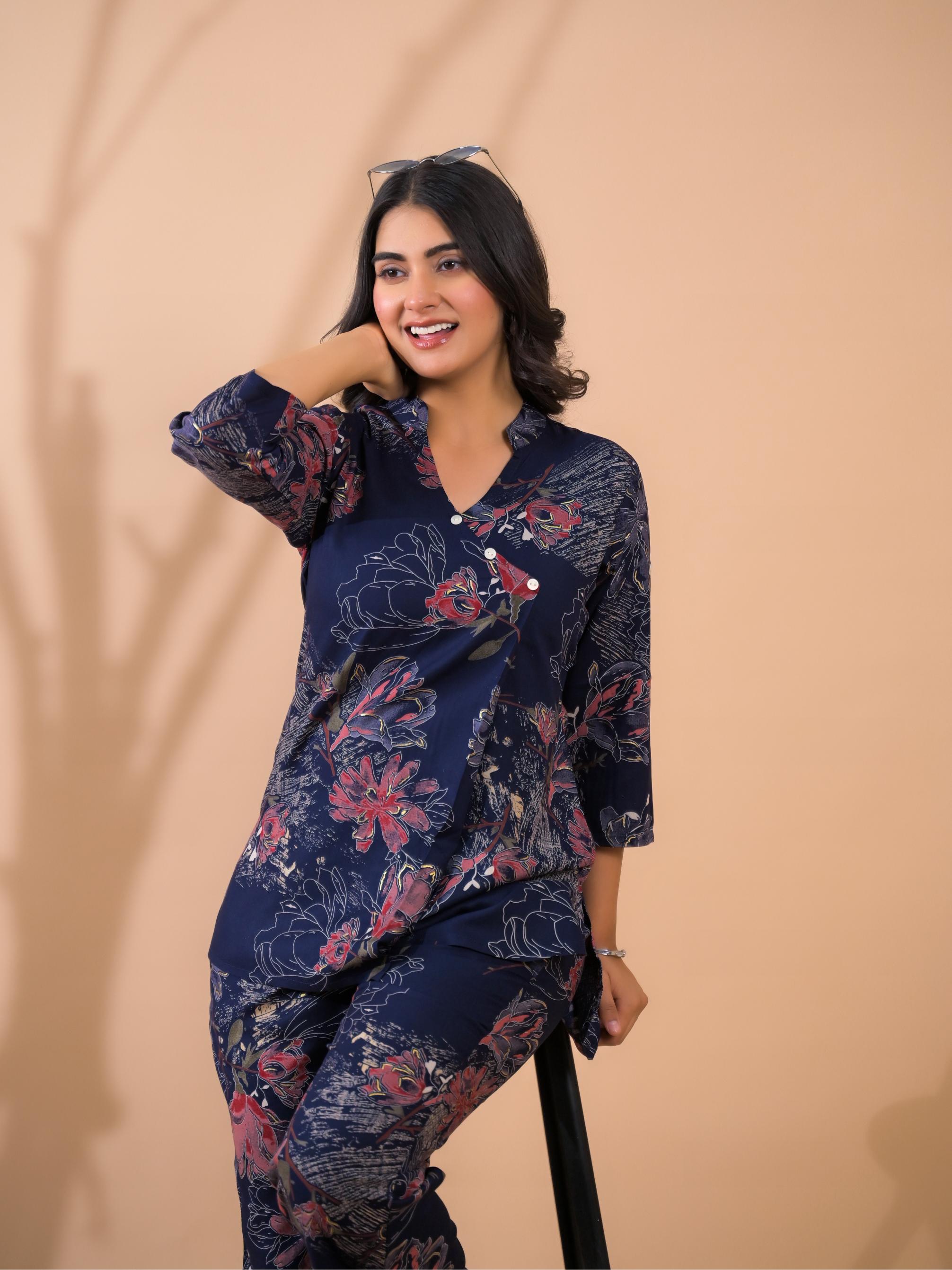 Navy Blue Co-Ord Set with Palazzo Pants