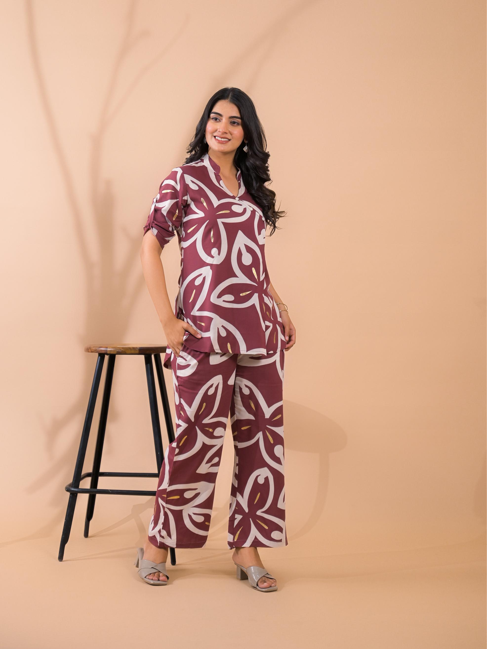 Maroon Co-Ord Set with Palazzo Pants