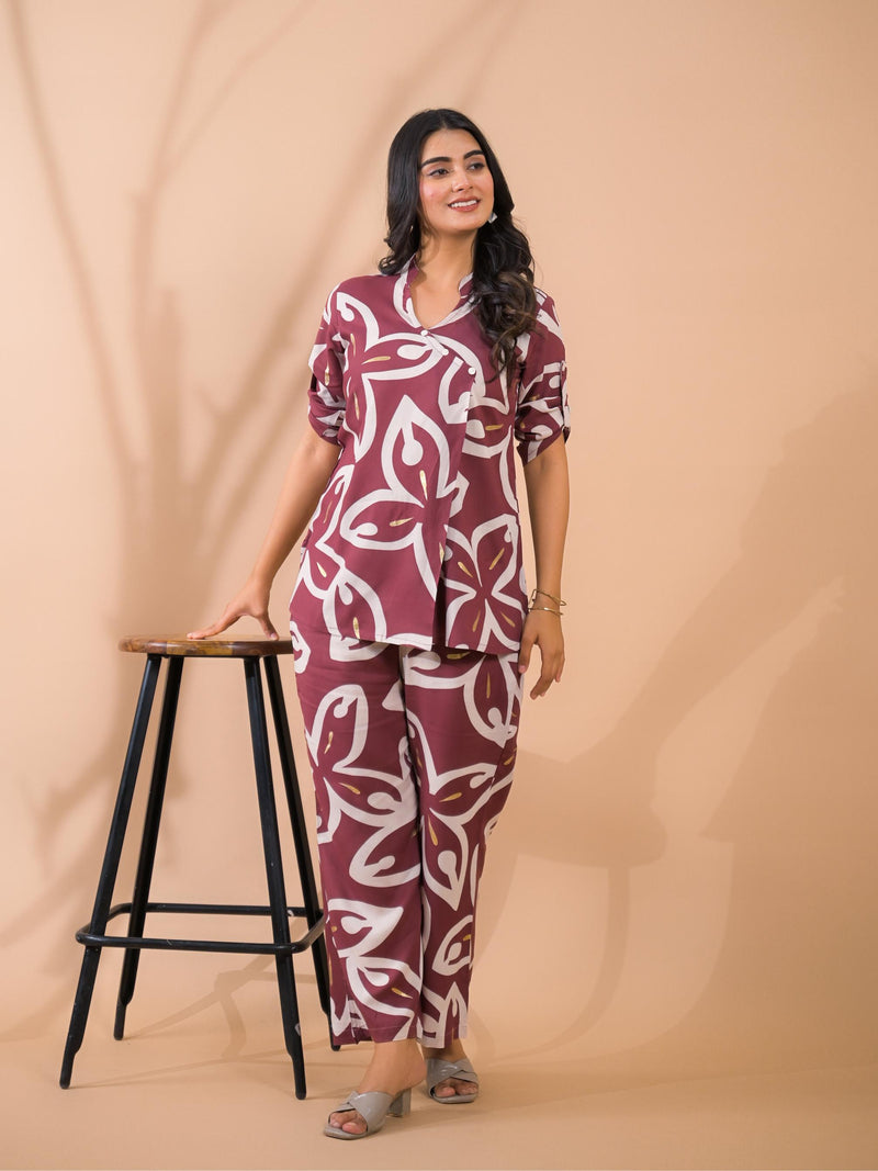 Maroon Co-Ord Set with Palazzo Pants