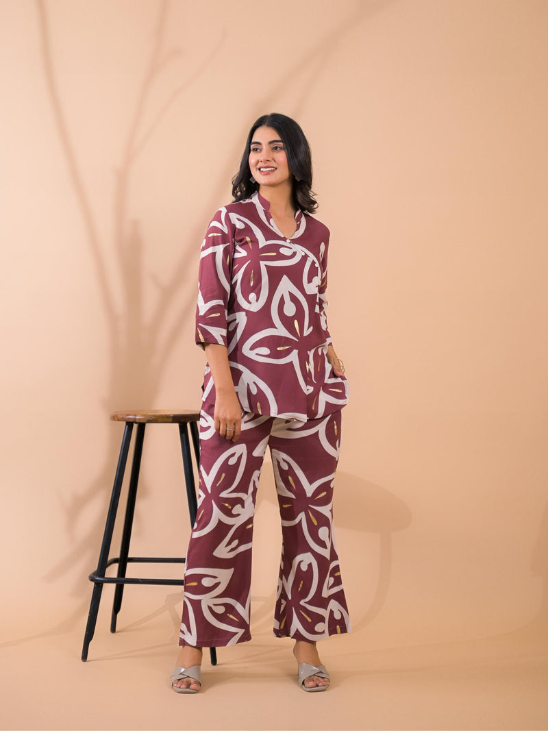 Maroon Co-Ord Set with Palazzo Pants
