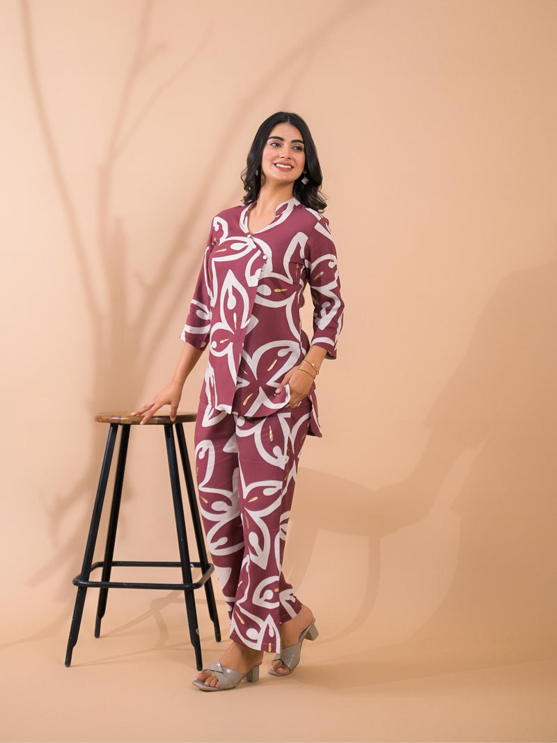 Maroon Co-Ord Set with Palazzo Pants