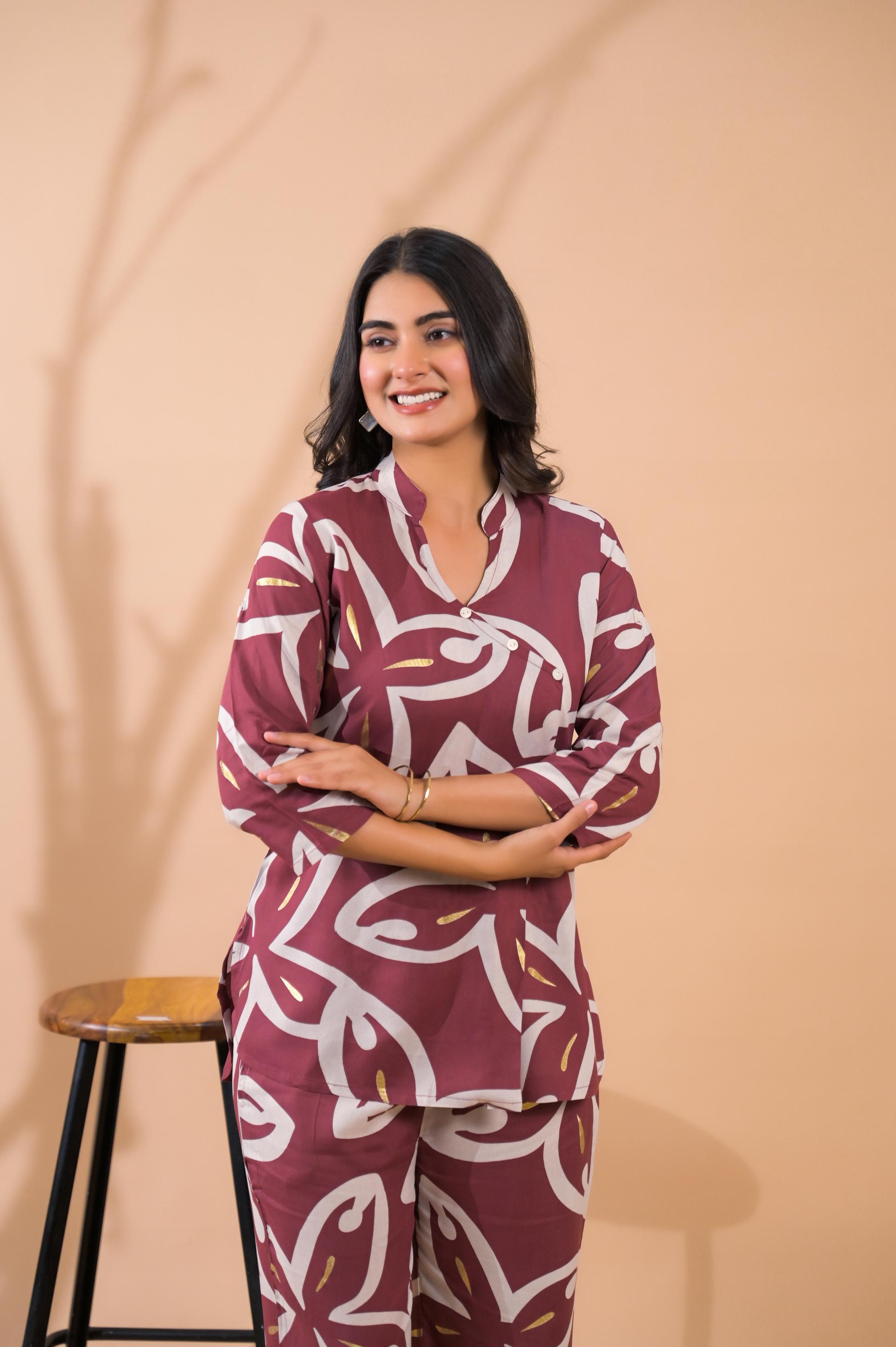 Maroon Co-Ord Set with Palazzo Pants
