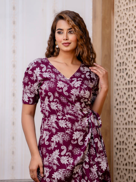 Maroon Blossom Midi Dress