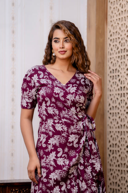 Maroon Blossom Midi Dress