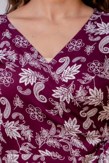 Maroon Blossom Midi Dress