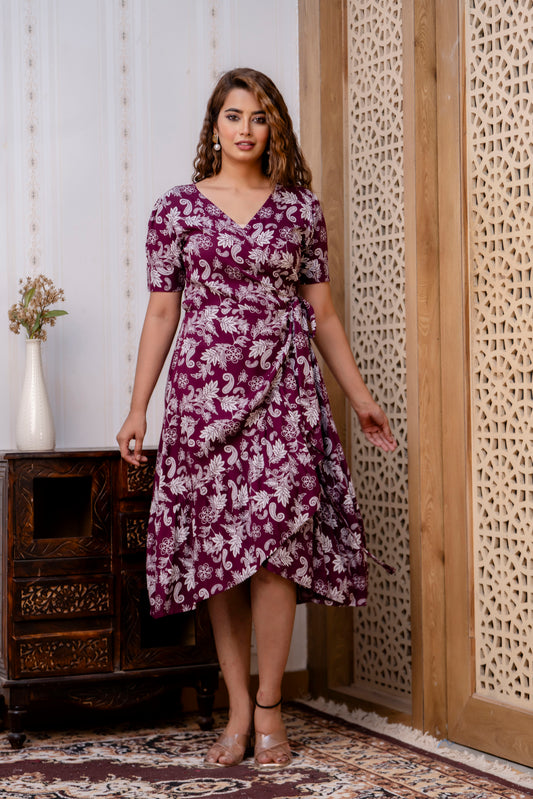 Maroon Blossom Midi Dress