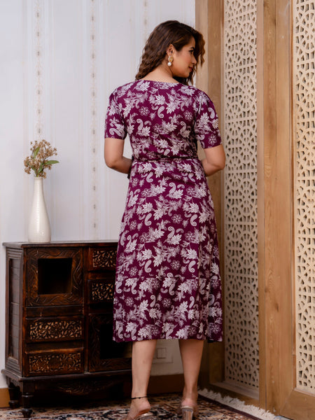 Maroon Blossom Midi Dress
