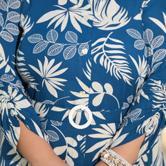 Royal Blue Rayon Printed Calf-Length Dress (Plus Size)