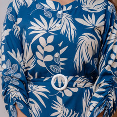 Rayon Royal Blue Floral Midi Dress