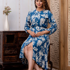 Rayon Royal Blue Floral Midi Dress