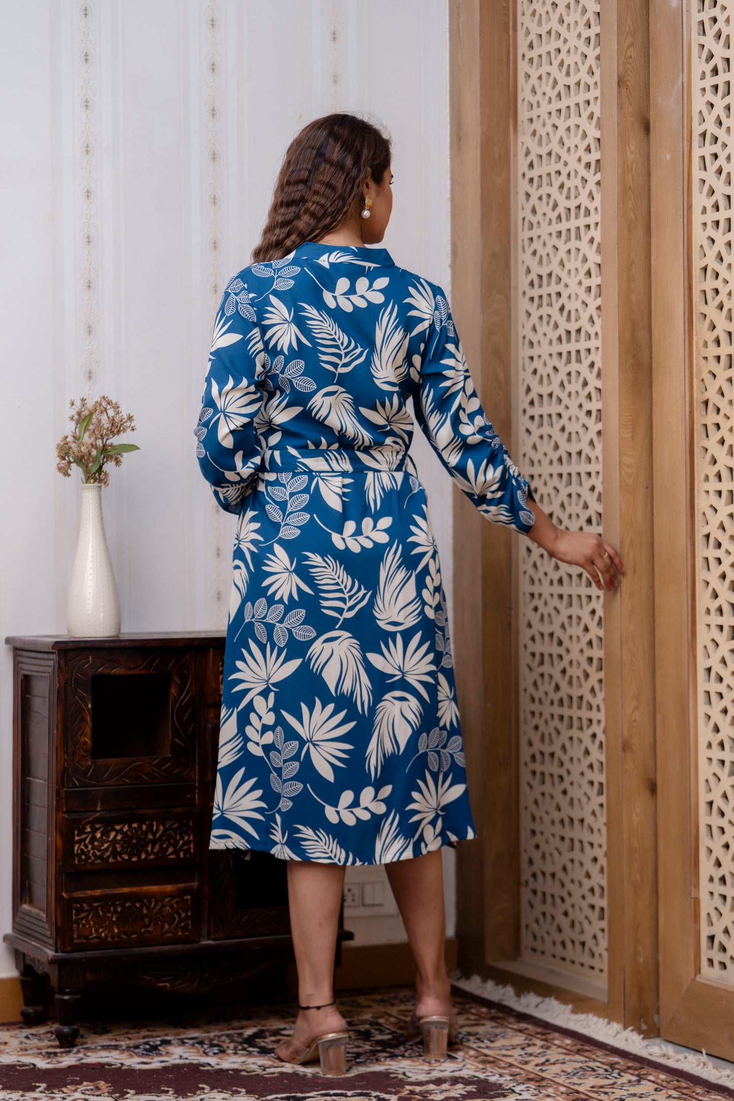 Rayon Royal Blue Floral Midi Dress