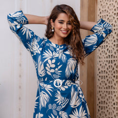 Rayon Royal Blue Floral Midi Dress