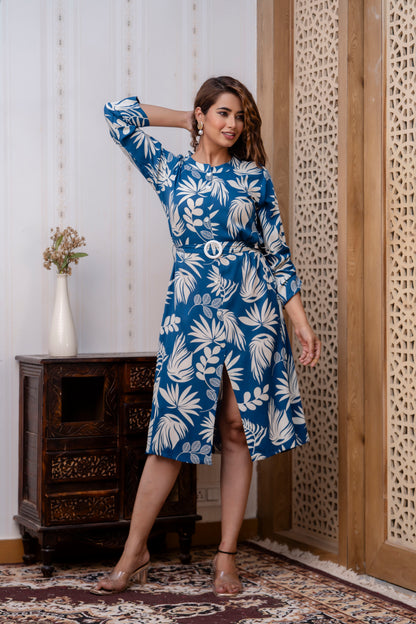 Rayon Royal Blue Floral Midi Dress