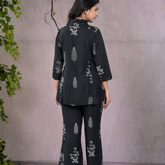 Chic Black Botanical Print Co-Ord Set