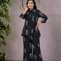 Chic Black Botanical Print Co-Ord Set